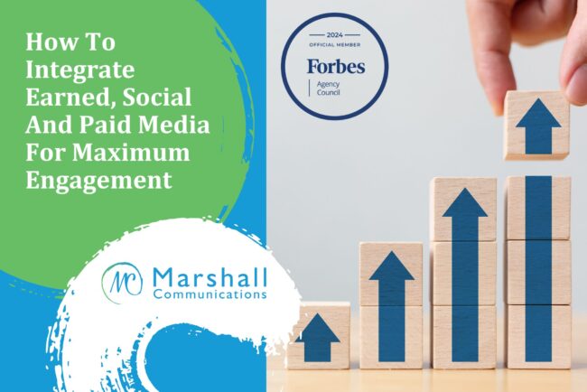 How To Integrate Earned, Social And Paid Media For Maximum Engagement: arrows on blocks pointing up progressively.