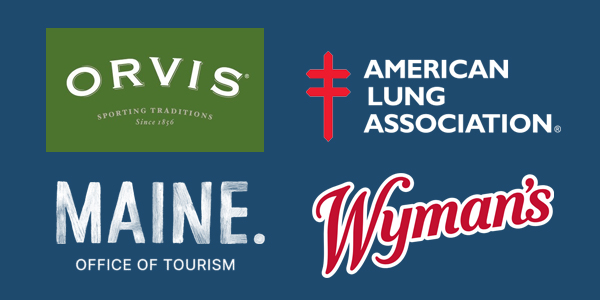 Logos for Orvis, American Lung Association, Maine Office of Tourism, and Wyman's'