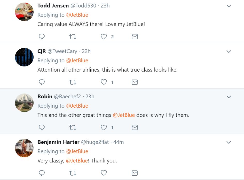 JetBlue Tweet comments