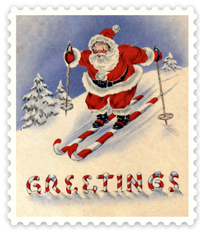 Santa skiing on candy canes